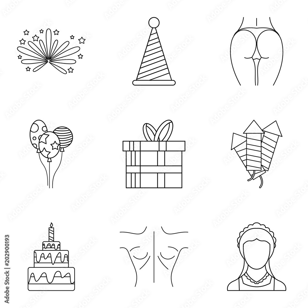 Milady icons set. Outline set of 9 milady vector icons for web isolated on white background