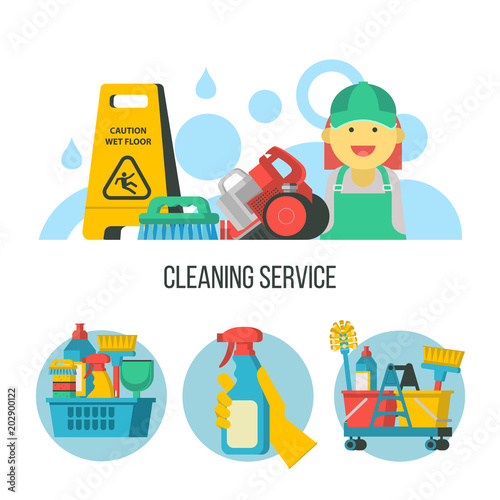 Cleaning service. Vector emblem, illustration.