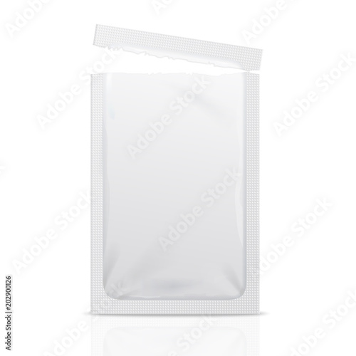 Realistic Detailed 3d White Disposable Foil Sachet Open. Vector