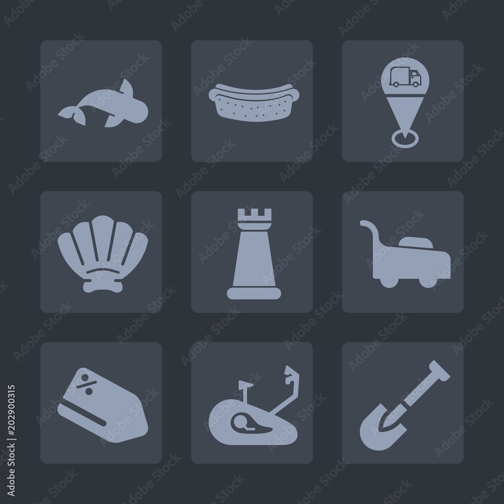 Premium set of fill icons. Such as animal, discount, shovel, mower, meat, fitness, dinner, hot, eat, strategy, pin, location, food, lawn, piece, bike, white, fast, fresh, map, fish, king, seashell