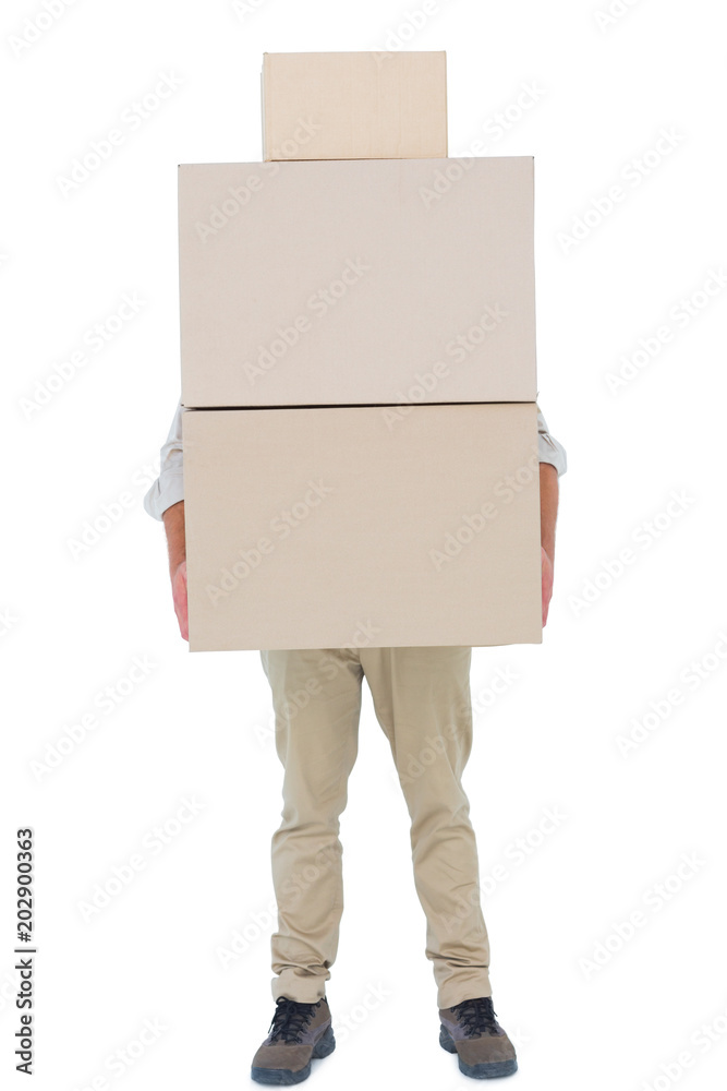 Courier man carrying cardboard boxes Courier man carrying cardboard boxes