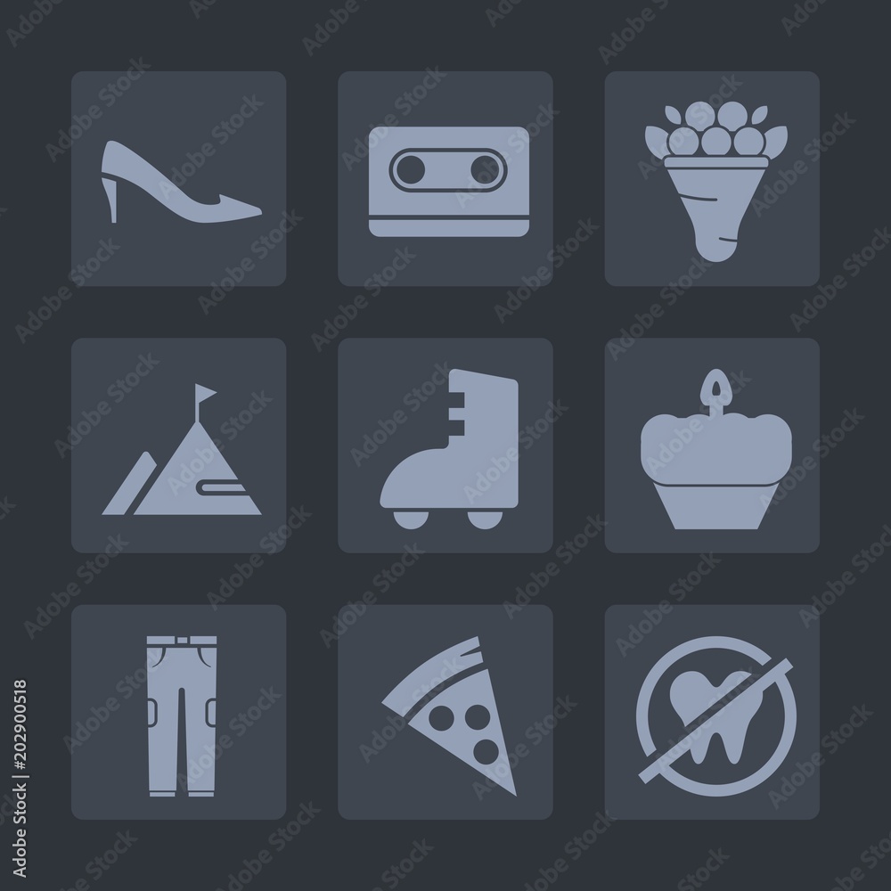 Premium set of fill icons. Such as high, elegant, music, sound, heel, tape, mountain, white, rose, dessert, clothing, cassette, pizza, pink, audio, dental, vintage, roller, flower, sweet, lunch, shoe Premium set of fill icons. Such as high, elegant, music, sound, heel, tape, mountain, white, rose, dessert, clothing, cassette, pizza, pink, audio, dental, vintage, roller, flower, sweet, lunch, shoe