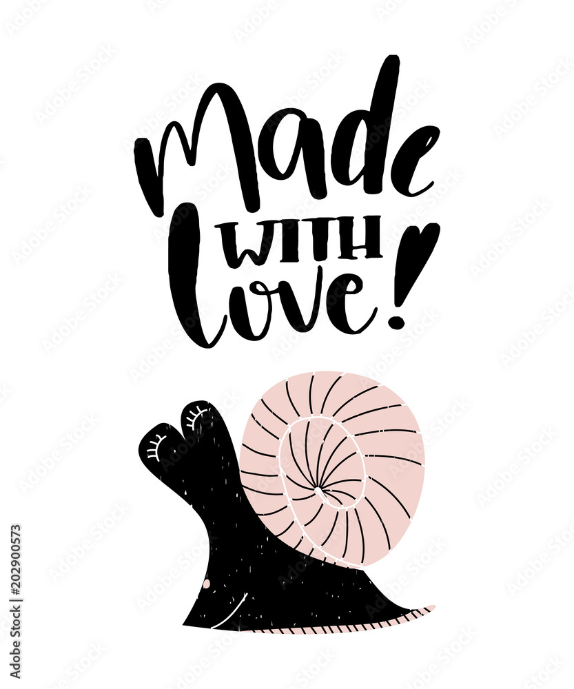 Card with calligraphy lettering made with love with snail in ...