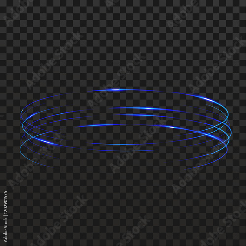 Abstract blazing neon light rings over checkered background