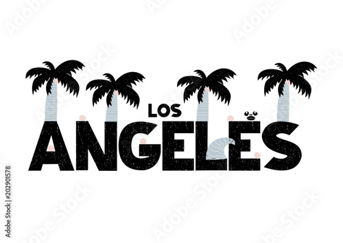 Banner with lettering los angeles in scandinavian style. Vector illustration with decorative palms isolated on white background. Can be used as card, poster, banner, flyer, label, t-shirt print © alyonka_lis