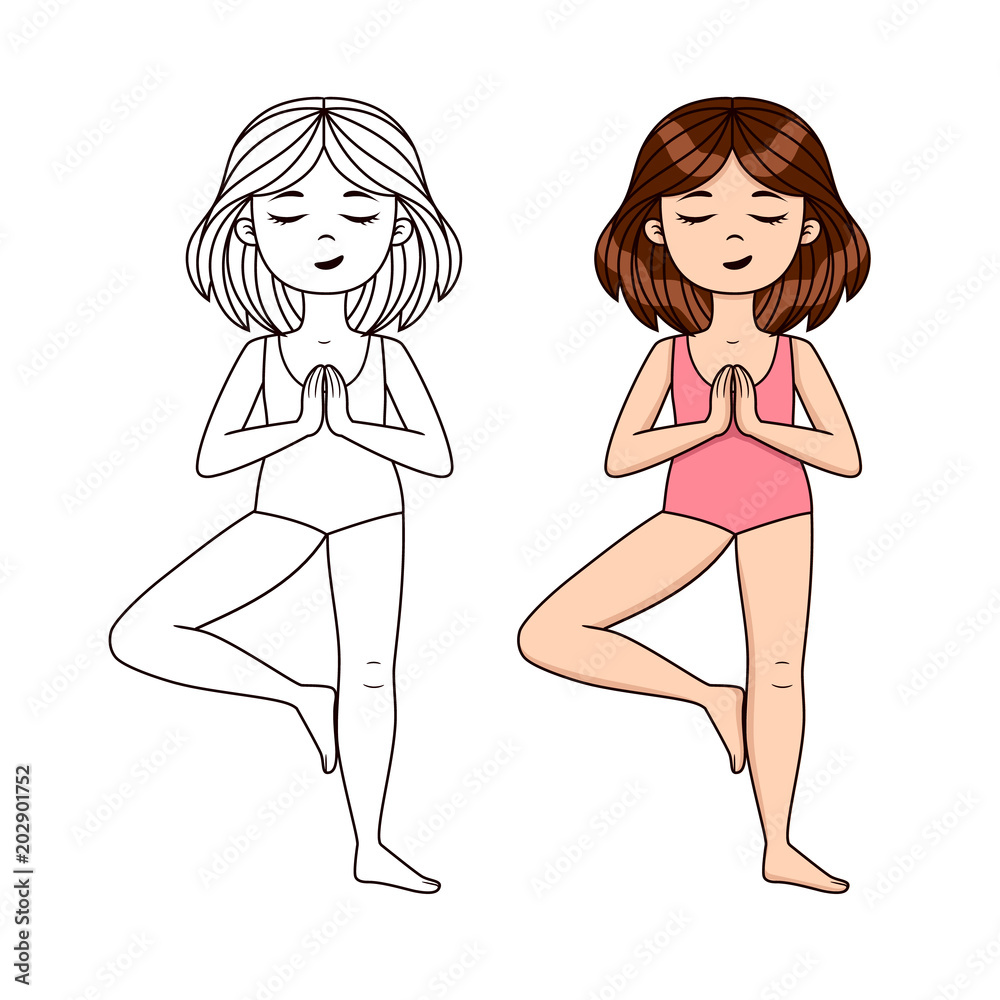 Yoga for kids flat vector illustration. Cute kids in different yoga poses  on white background. Children practicing yoga. Stock Vector | Adobe Stock