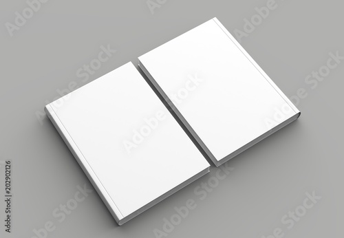 Hard cover book mock up isolated on soft gray background. 3D illustrating.