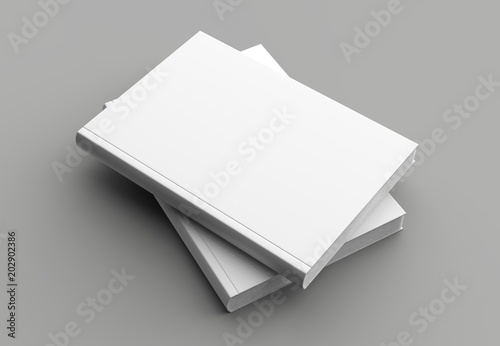 Hard cover book mock up isolated on soft gray background. 3D illustrating. photo