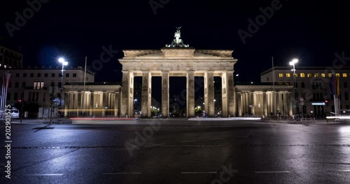 Night timelapse of the Brandenburg Gate, Berlin photo