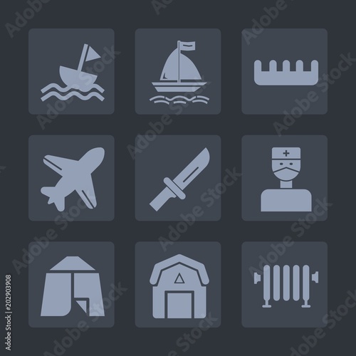 Premium set of fill icons. Such as airplane, boat, sailboat, hairbrush, staple, hot, farming, camp, sail, sport, doctor, hair, aircraft, sea, water, surfing, cutlery, wind, natural, flight, board