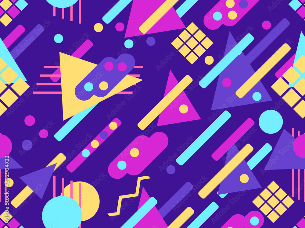 Memphis seamless pattern. Geometric elements memphis in the style of 80's. Vector illustration