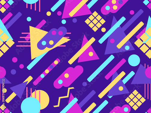 Memphis seamless pattern. Geometric elements memphis in the style of 80's. Vector illustration