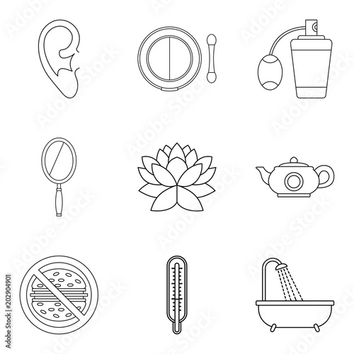 Maiden health icons set. Outline set of 9 maiden health vector icons for web isolated on white background