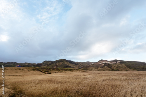 rural village farmhouses, cloudscape, panorama Iceland