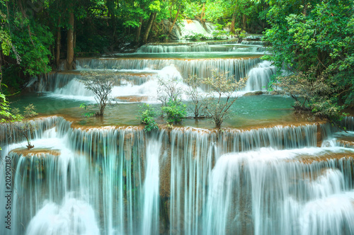 Erawan great waterfall and breathtaking in Thailand  Located Kanchanaburi Province