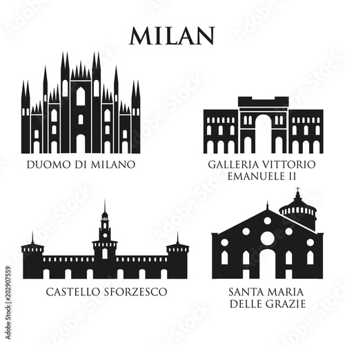 Set of Italy architecture landmarks, pictogram in black and white © daga5