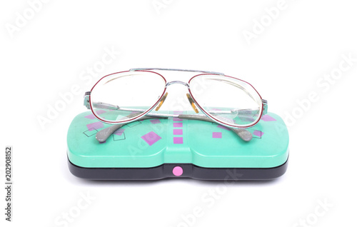 Case with vintage glasses