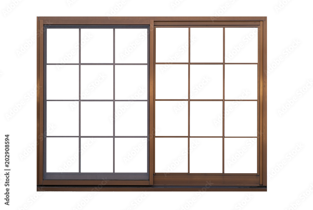 Brown metal window frame isolated on white background Brown metal window frame isolated on white background