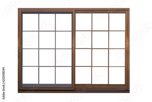 Brown metal window frame isolated on white background