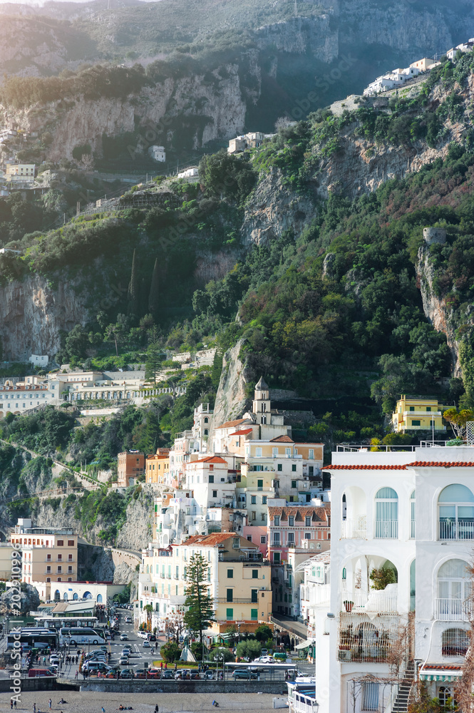 Houses and mountains in Amalfi, Italy