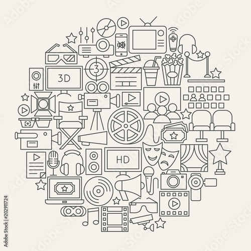 Cinema Line Icons Circle