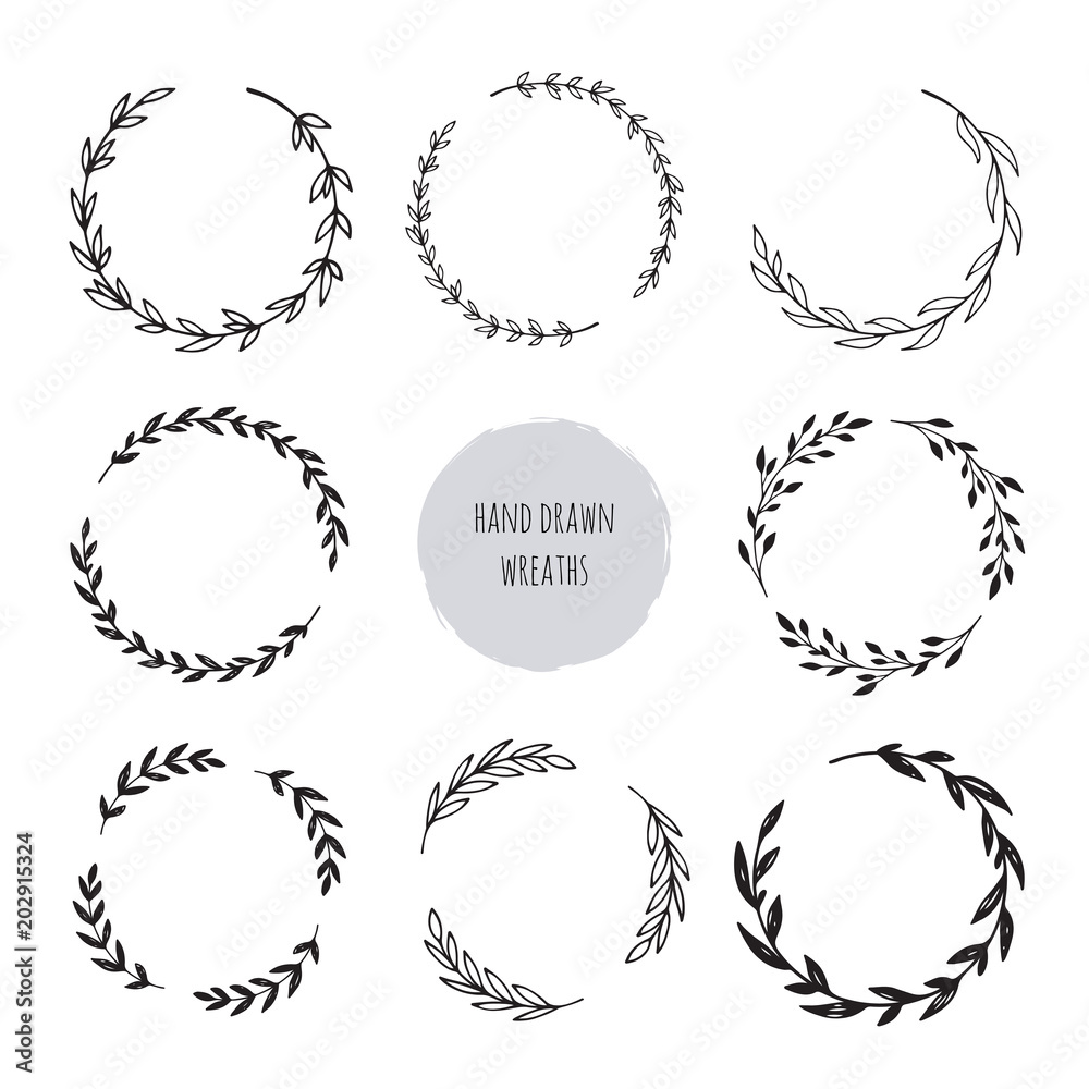 Hand drawn wreaths set. Vector design elements for cards, quotes, invitations and posters