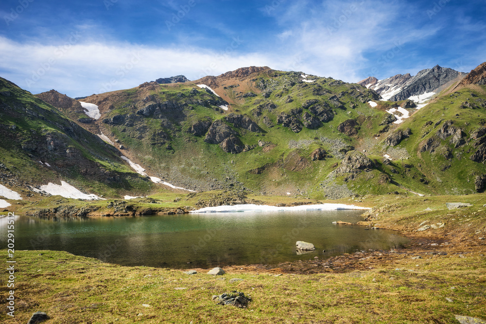 Alpine lake at high altitudes