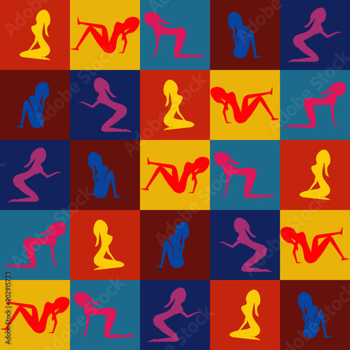 Seamless pattern from different poses of girls.
