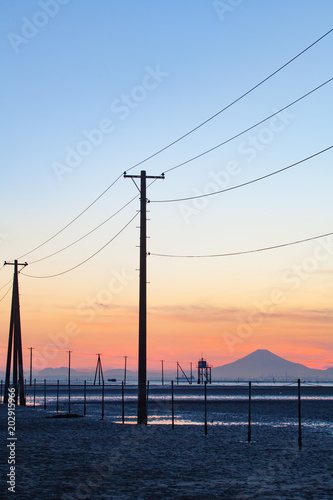Mt.Fuji and sea in sunset