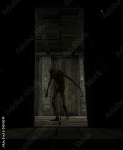 фотографія 3d rendering of a scary monster creatures in a haunted house