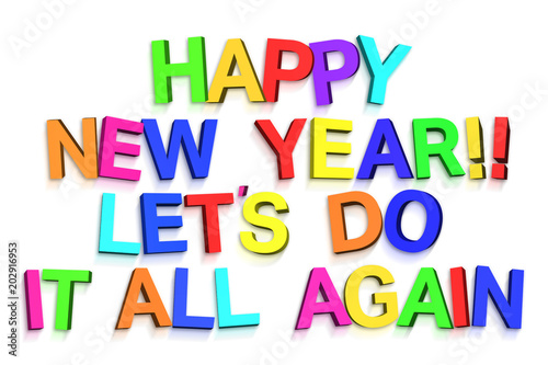 New year greeting in colourful letters on white background