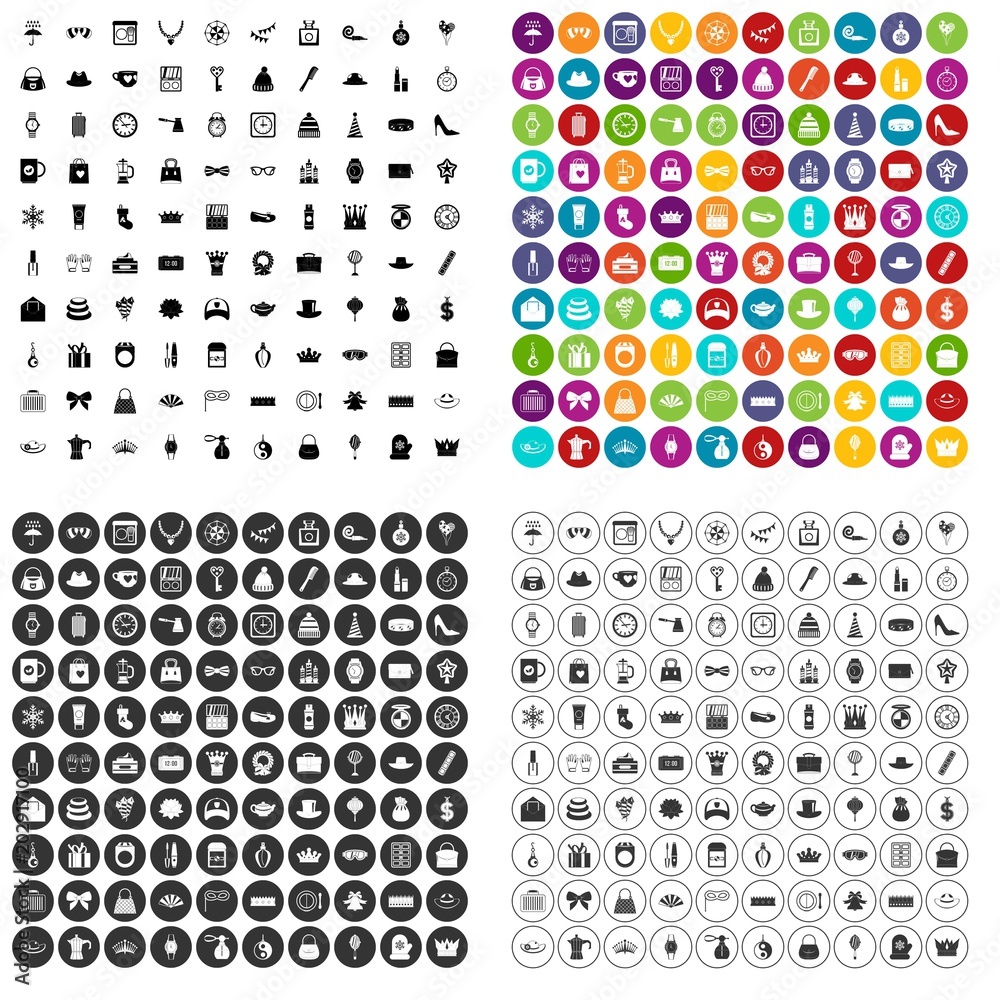 100 beautiful accessories icons set vector in 4 variant for any web design isolated on white
