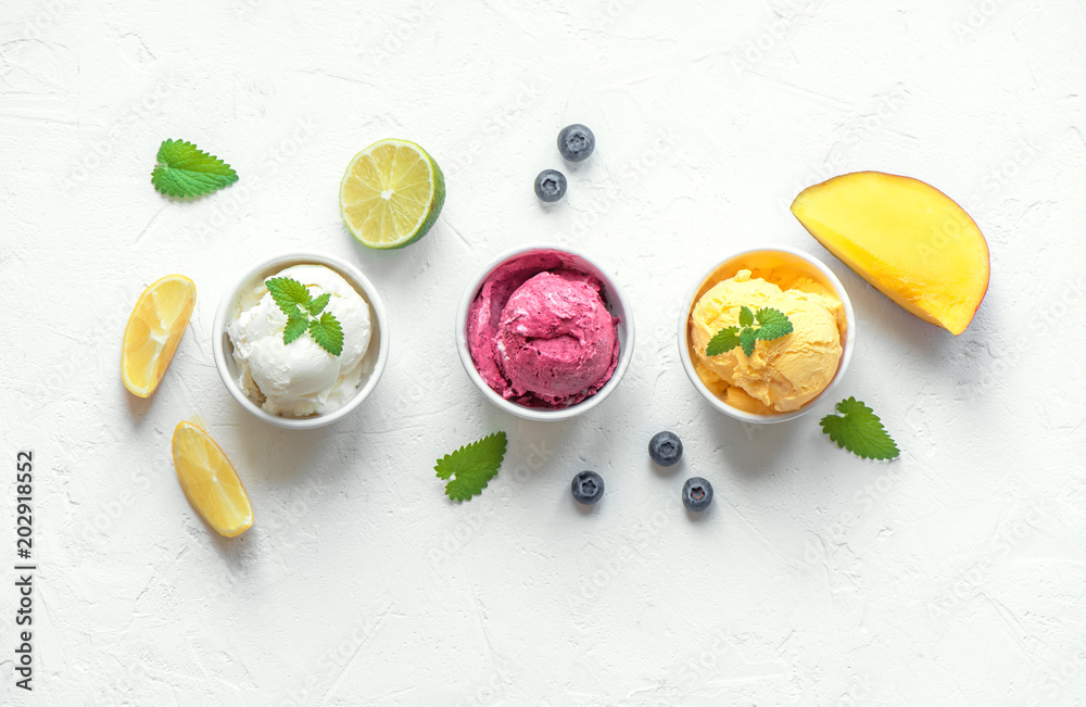 Various fruit and berries ice creams Various fruit and berries ice creams