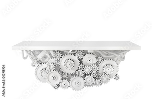 Platform with gears isolated on a white. 3d illustration photo