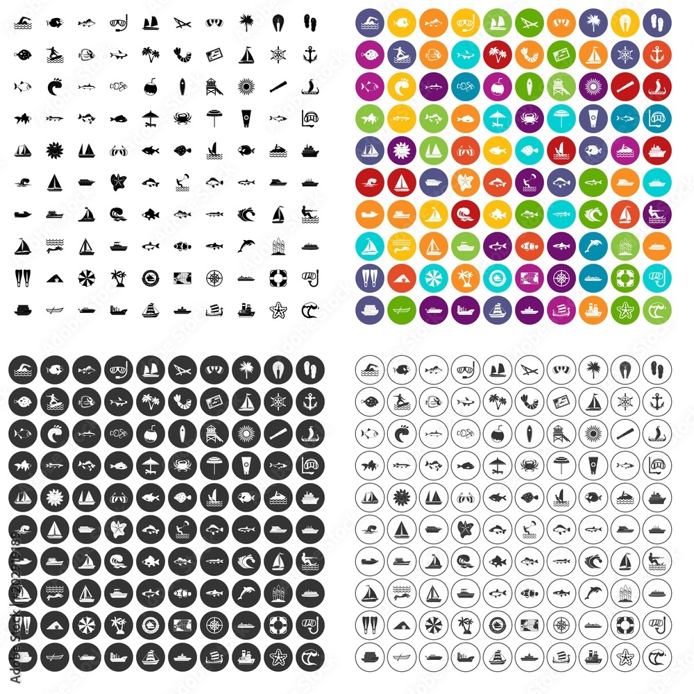 100 sea icons set vector in 4 variant for any web design isolated on white
