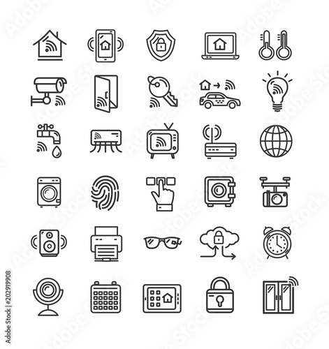 Smart Home Signs Black Thin Line Icon Set. Vector