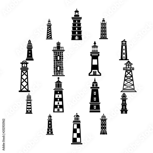 Lighthouse icons set. Simple illustration of 16 lighthouse vector icons for web