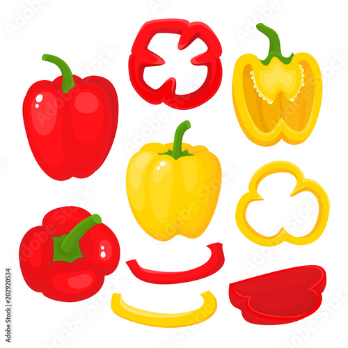 Bright vector set of juice sweet pepper isolated on white.