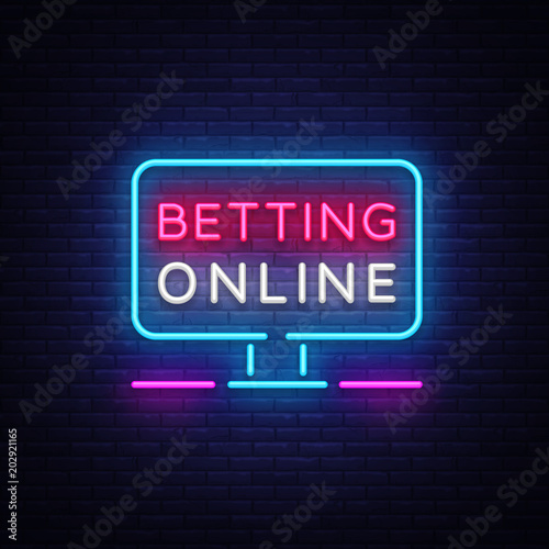 Betting Online neon sign. Gambling slogan, Casino, Betting design element, Night neon signboard. Vector illustration