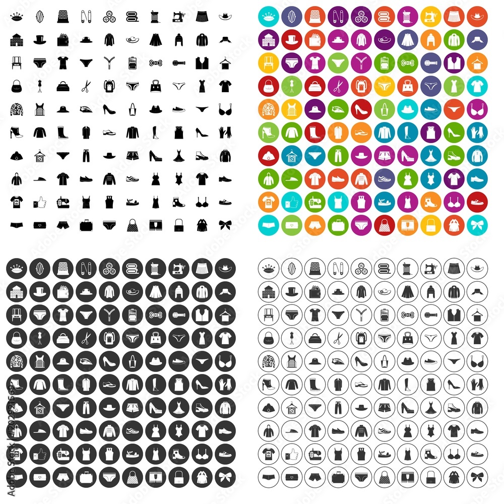 100 sewing icons set vector in 4 variant for any web design isolated on white