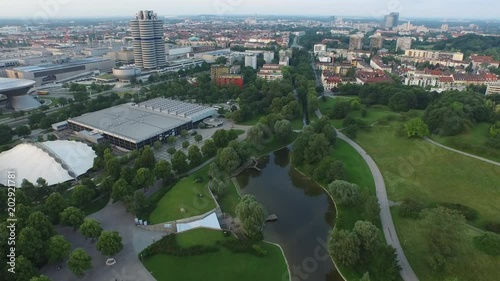 Aerial of the BMW Museum and the Olympiasee photo