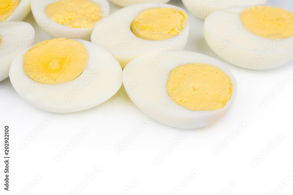 Boiled egg sliced on white background Boiled egg sliced on white background