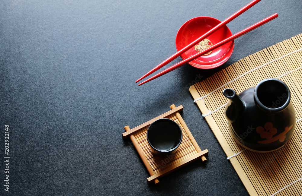 japanese sake and chopsticks oriental drink style on the table japanese sake and chopsticks oriental drink style on the table