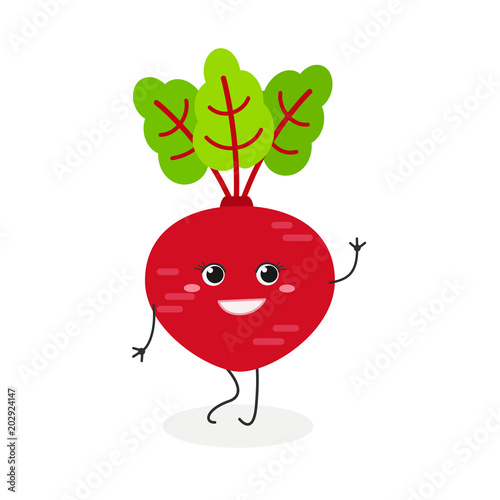 Vector illustration of pretty cartoon beet isolated on white background