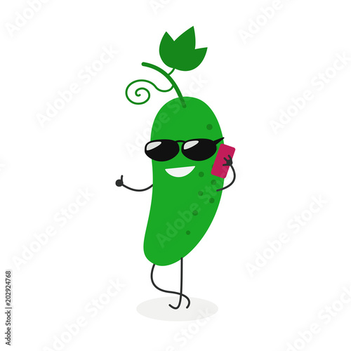 Vector illustration of cartoon cucumber isolated on white background