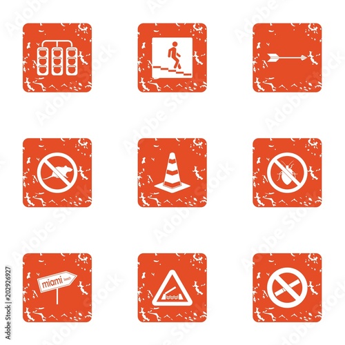 City sign icons set. Grunge set of 9 city sign vector icons for web isolated on white background photo