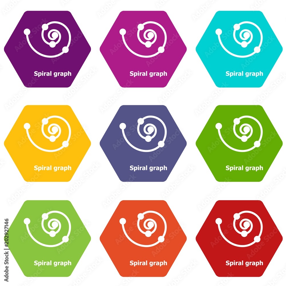 Spiral graph icons 9 set coloful isolated on white for web Spiral graph icons 9 set coloful isolated on white for web
