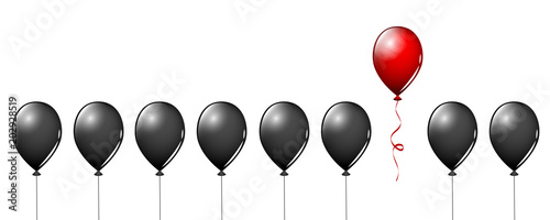 ein roter luftballon unter vielen schwarzen weißer hintergrund