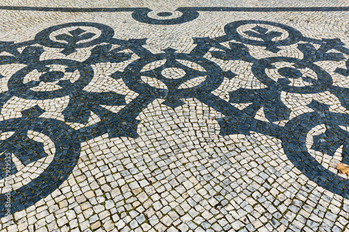 black and white pavement in lisbon, portugal