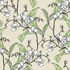 Wandcirkels Orchidee patronen Sierlijk orchideeën patroon in pasteltinten  © polina21